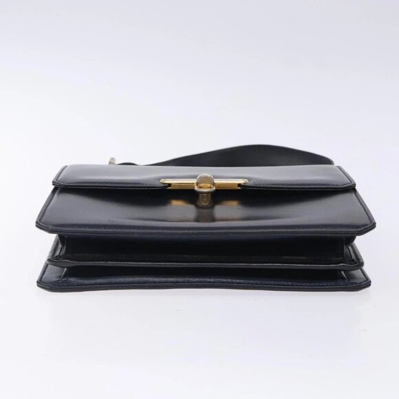 GUCCI Shoulder Bag Leather Navy Gold Auth fm4794 - Picture 6 of 16